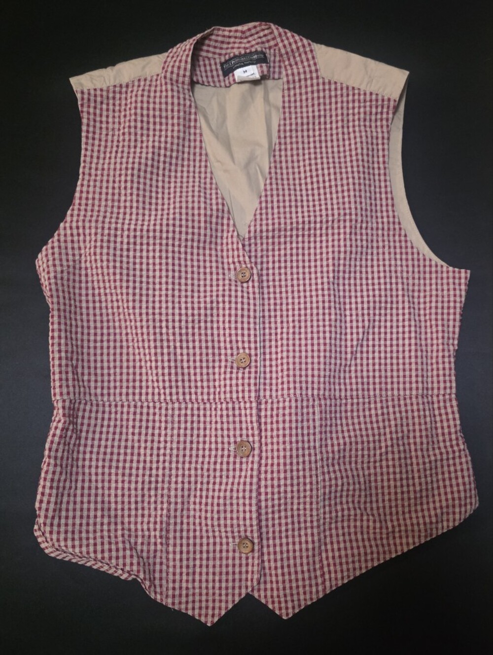 J. Peterman Red Gingham Button Front Vest